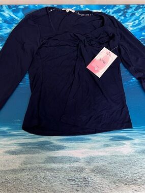 KANJI Navy Long Sleeve Top with Twist Detail